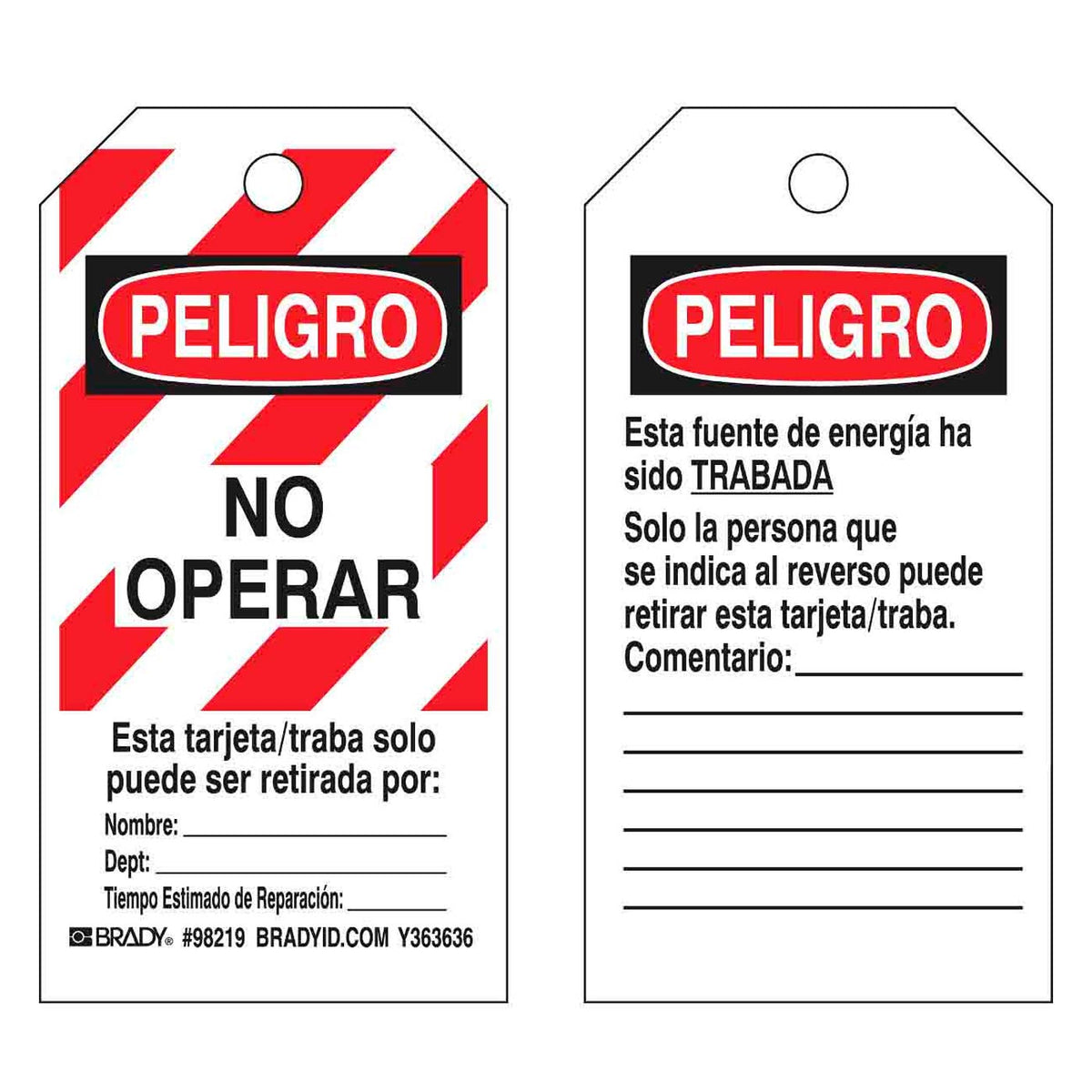 98219 - Tarjeta de bloqueo "NO OPERAR" (25 piezas)