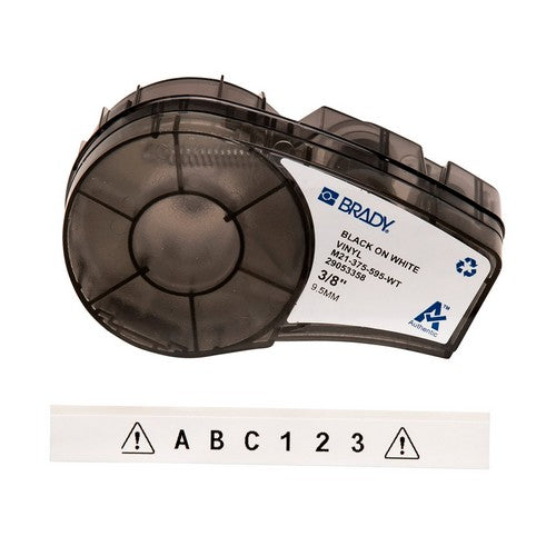 M21375595WT - Cinta de impresión y cinta de etiquetas de vinilo con adhesivo permanente para todo tipo de clima para impresoras M21 - 0.375", Negro sobre blanco
