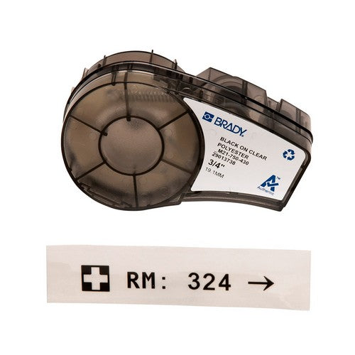 M21750430 - Etiquetas multiusos transparentes de poliéster para entornos agresivos con cinta de impresión, para impresoras M21 - 0.75", negro sobre transparente
