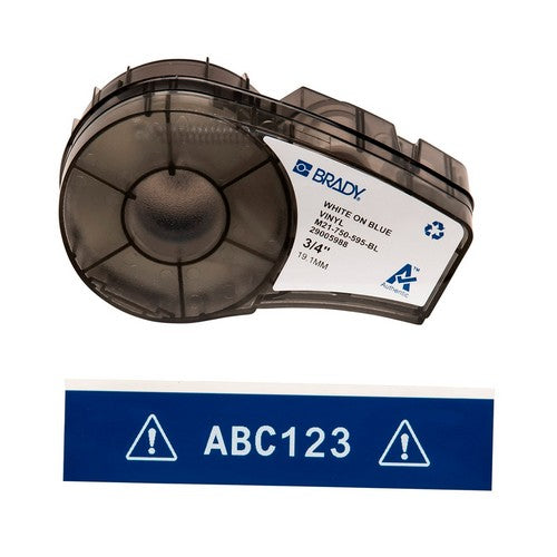 M21750595BL - Cinta de impresión y cinta de etiquetas de vinilo con adhesivo permanente para todo tipo de clima para impresoras M21 - 0.75", Negro sobre azul