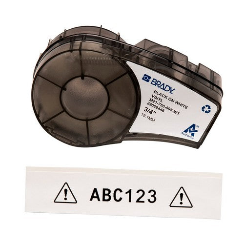 M21750595WT - Cinta de impresión y cinta de etiquetas de vinilo con adhesivo permanente para todo tipo de clima para impresoras M21 - 0.75", Negro sobre blanco