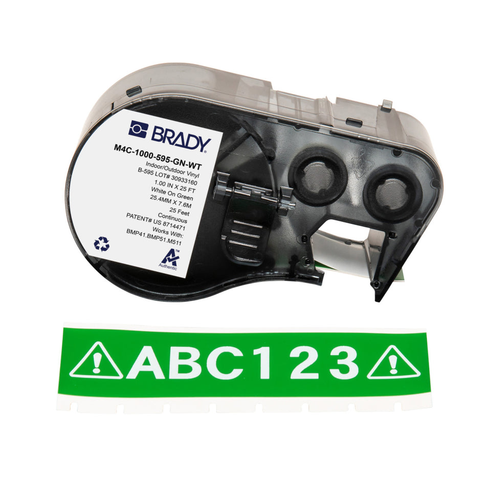 M4C1000595GNWT - Etiqueta de vinil continua verde de 1" x 25' para impresoras BMP41, BMP51 y M511