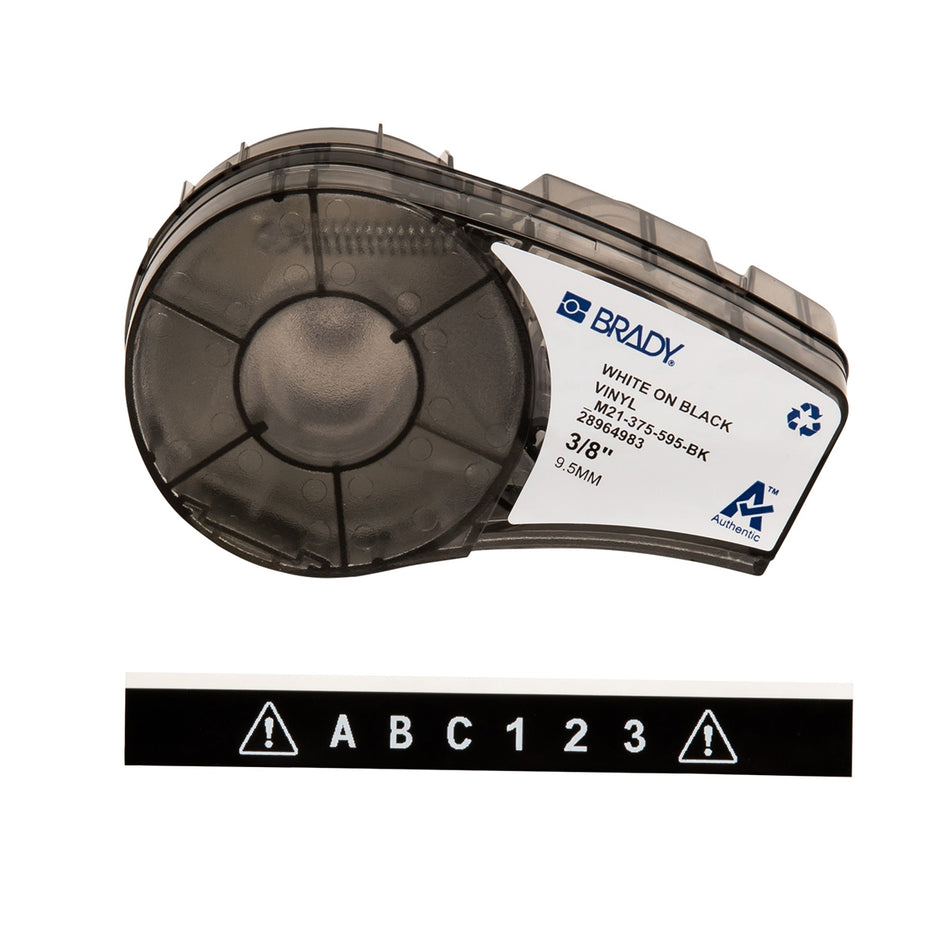M21375595BK - Cinta de impresión y cinta de etiquetas de vinilo con adhesivo permanente para todo tipo de clima para impresoras M21 - 0.375", Blanco sobre negro