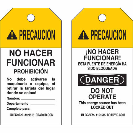 121515 - Tarjetas de bloqueo "PRECAUCION, ¡NO HACER FUNCIONAR!" (25 piezas)