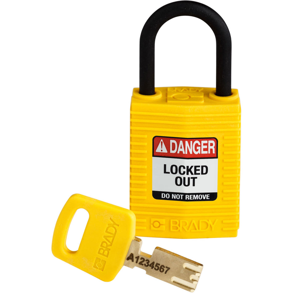 CPTYLW25PLKD - Candados de nylon compacto "SafeKey" amarillo arco de plástico 1"