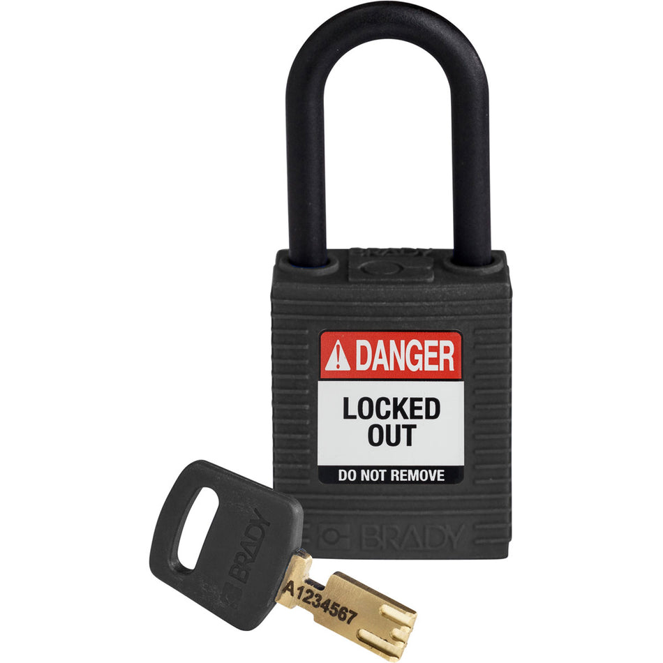 NYLBLK38PLKD - Candados de nylon "SafeKey" negro arco de plástico 1.5"