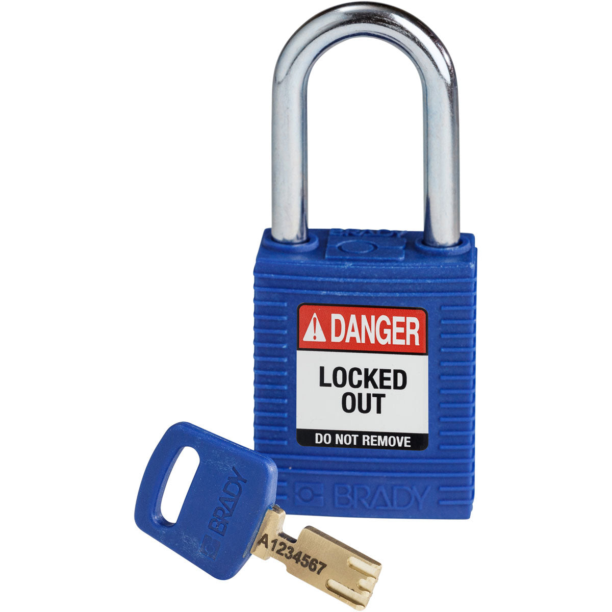 NYLBLU38STKD - Candados de nylon "SafeKey" azul arco de acero 1.5"