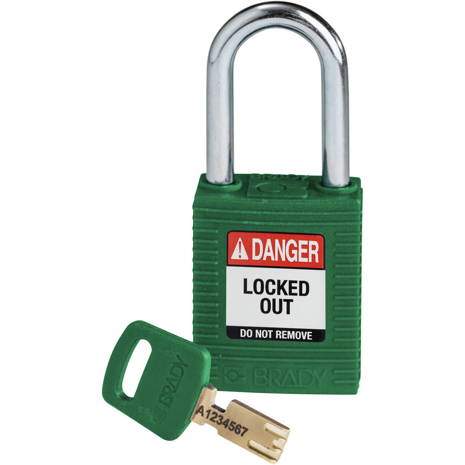 NYLGRN38STKD - Candados de nylon "SafeKey" verde arco de acero 1.5"