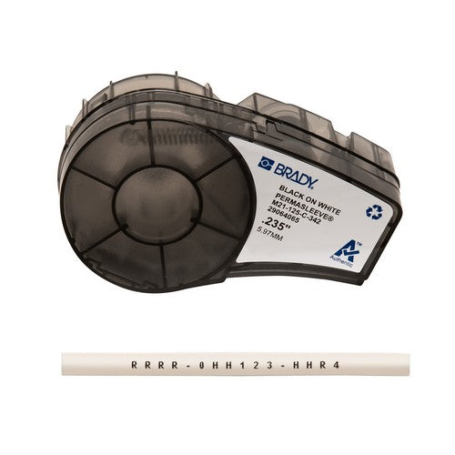 M21125C342 - Etiquetas termocontráctiles PermaSleeve para alambres y cables con cinta de impresión para impresoras M21 - 1/8" Dia, Negro sobre blanco