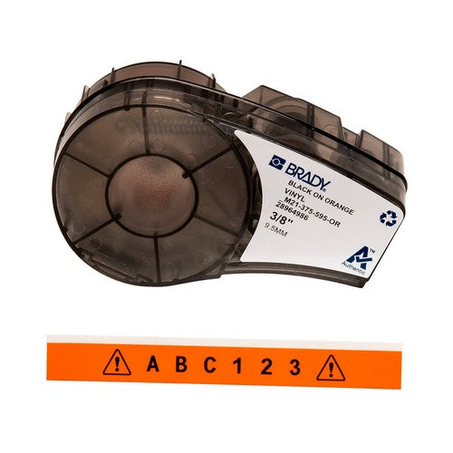 M21375595OR - Cinta de impresión y cinta de etiquetas de vinilo con adhesivo permanente para todo tipo de clima para impresoras M21 - 0.375", Negro sobre anaranjado