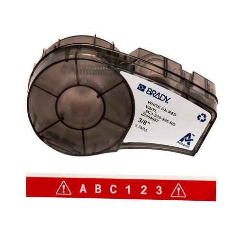 M21375595RD - Cinta de impresión y cinta de etiquetas de vinilo con adhesivo permanente para todo tipo de clima para impresoras M21 - 0.375", Blanco sobre rojo