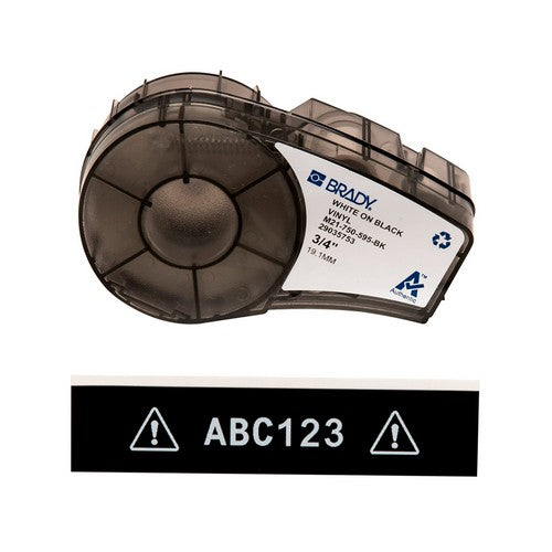 M21750595BK - Cinta de impresión y cinta de etiquetas de vinilo con adhesivo permanente para todo tipo de clima para impresoras M21 - 0.75", Negro sobre blanco