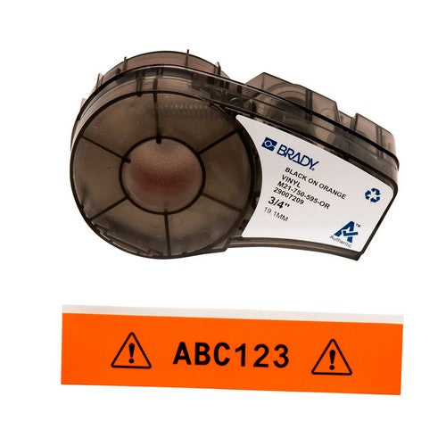 M21750595OR - Cinta de impresión y cinta de etiquetas de vinilo con adhesivo permanente para todo tipo de clima para impresoras M21 - 0.75", Negro sobre anaranjado